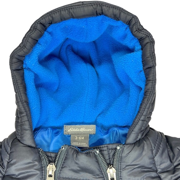 Eddie Bauer Baby Bunting Suit 3–6M Navy Blue Fleece Lined Hooded GUC - Picture 6 of 11